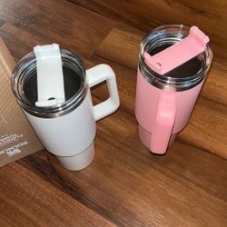 2pc,40 Oz H2.0 Cup, Cup Stainless Steel Vacuum Insulated Tumbler With Lid And Straw For Water, Iced Tea Or Coffee, Smoothie And More, 40oz Reusab