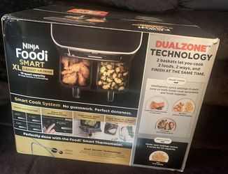  Ninja DZ550 Foodi 10 Quart 6-in-1 DualZone Smart XL Air Fryer  with 2 Independent Baskets, Smart Cook Thermometer for Perfect Doneness,  Match Cook & Smart Finish to Roast, Dehydrate & More