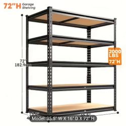 5 Metal Shelves Heavy Duty 2000lbs 72" High 16" Deep 35.5" Wide Adjustable Shelving Storage 