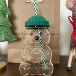 New Bear Glass Cup With Straw