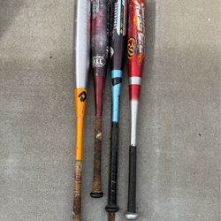 4 Softball bats, long barrel, Rawlings, DeMarini baseball
