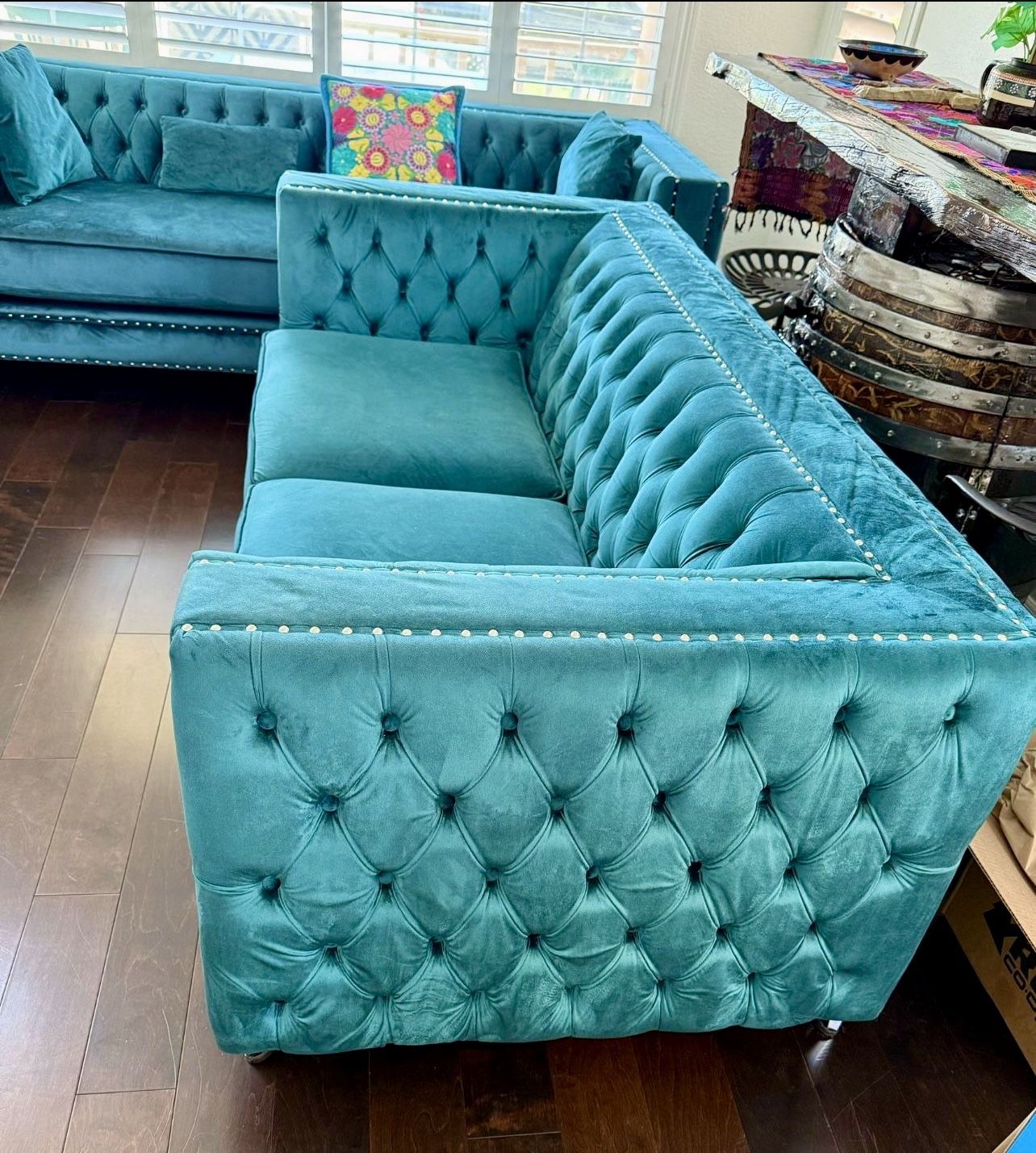 Mid Century Modern Style Tufted Sofa & Love Seat