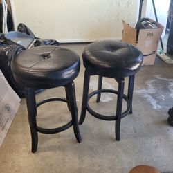 2 Wood And Leather Barstools 
