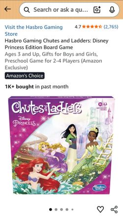 Hasbro Gaming Chutes and Ladders: Disney Princess Edition Board Game
Ages 3 and Up, Gifts for Boys and Girls, Preschool Game for 2-4 Players