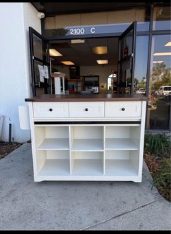 Moving Sale!! New assembled Wooden Farmhouse Kitchen Island w/ Drop Leaf Countertop & Wheels Portable Rolling