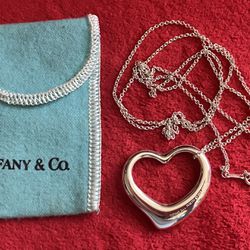 VINTAGE AUTHENTIC TIFFANY & CO ELSA PERETTI OPEN HEART XL 36mm STERLING SILVER PENDANT 30" NECKLACE ‼️ Price Is FIRM ‼️