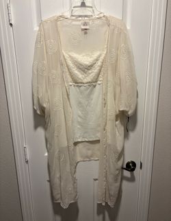 2 piece Women’s size L/XL Knox Rose Embroidered Kimono Cardigan Tunic Cover & Boutique Lace Top