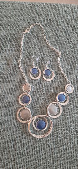 Silver-tone & Blue Art Deco Necklace & earrings