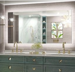 Two Large Rectangular LED Backlit Bathroom Mirror