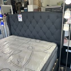 Queen Bed Frame High Headboard 