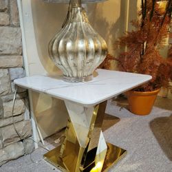 Faux Marble Top End Table