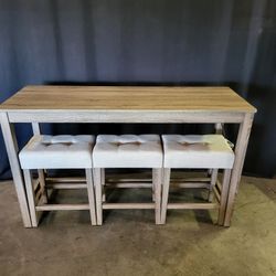 Transitional Bar Table Set with Upholstered Stools and USB Ports