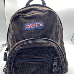 Vintage Jansport Mini Half Pint Corduroy Backpack Zipper Pockets Dark Brown RARE