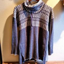 Eddie Bauer Womens Wool Blend Nordic Gray Cowl Neck Sweater, Medium