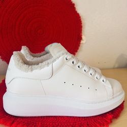 Authentic Alexander McQueen White Fleece-Lined Sneakers