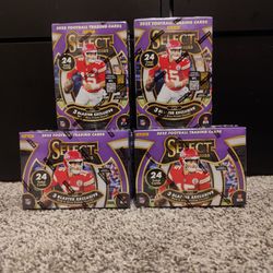 Lot of 4 Sealed 2025 Panini Select Football Blaster Boxes – Patrick Mahomes Cover