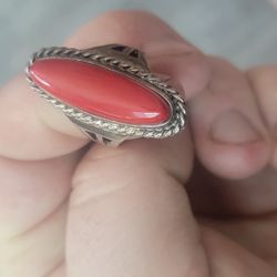 Sterling Silver 925 Ring. Indian Native American Shube's Manufacturing Inc Coral Sterling