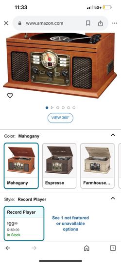 Vinyl Player Victrola Nostalgic 6-in-1 Bluetooth Record Player & Multimedia Center with Built-in Speakers,CD & Cassette Player, FM Radio