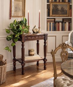 Vintage Console Table Display Shelf Antique Style Carved Wood Small Entryway Hallway 2 Tier Ornate