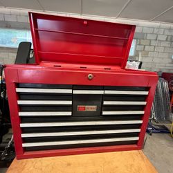 Vintage Sears Craftsman 10-drawer flip-top tool chest (measuring approximately 19" H x 26" W x 12"