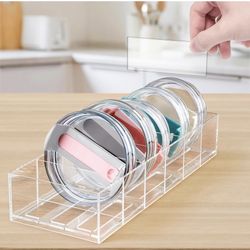 Acrylic Tumbler Lid Organizer for Stanley Cup Accessories, Cabinet Pantry Kitchen Organizers and Storage Bins for Stanley 40 oz Tumbler with Handle/Ye