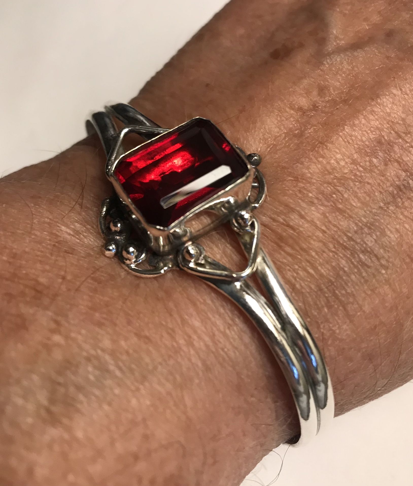 Free Shipping.  Garnet 925 Sterling Silver Cuff Bracelet