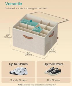 SONGMICS Shoe Organizer Storage Bin Fabric Container w/ Handles and Clear Cover - Beige