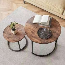 HOJINLINERO Round Coffee Table,Nesting Coffee Table Set of 2,Center Tables for Living Room,Office, Home Small Space,Stacking Side Tables,Sturdy and Ea