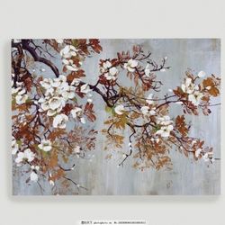 World Market Blossoming Tree Branch Stretched Cavanas with Brush Marks Details