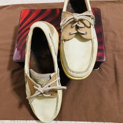 SPERRY TOP SIDER Billfish 3-Eye Boat Shoes Leather Elk Color Mesh Size 10.5M