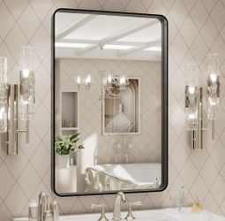 24X30 Inch Black Metal Framed Bathroom Mirror 