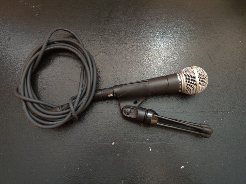 Shure SM-58, cable, and stand