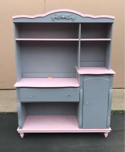 Pink and Gray Kids Desk Hutch with Storage