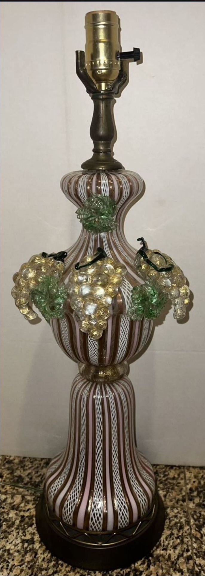 Rare Beautiful Murano Glass Lamp With Overflowing Fruit & Latticino Compare To $2450 - $3000.