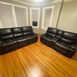 BLACK LEATHER BRAND NEW RECLINING SOFA AND LOVESEAT SAME DAY DELIVERY 