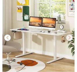 63 in. White Metal Desk with Sit Stand Desk Height Adjustable Electric Standing Desk
