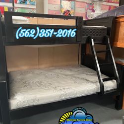 Twin Full Black Bunk Bed With Mattress New Colchon Nuevo