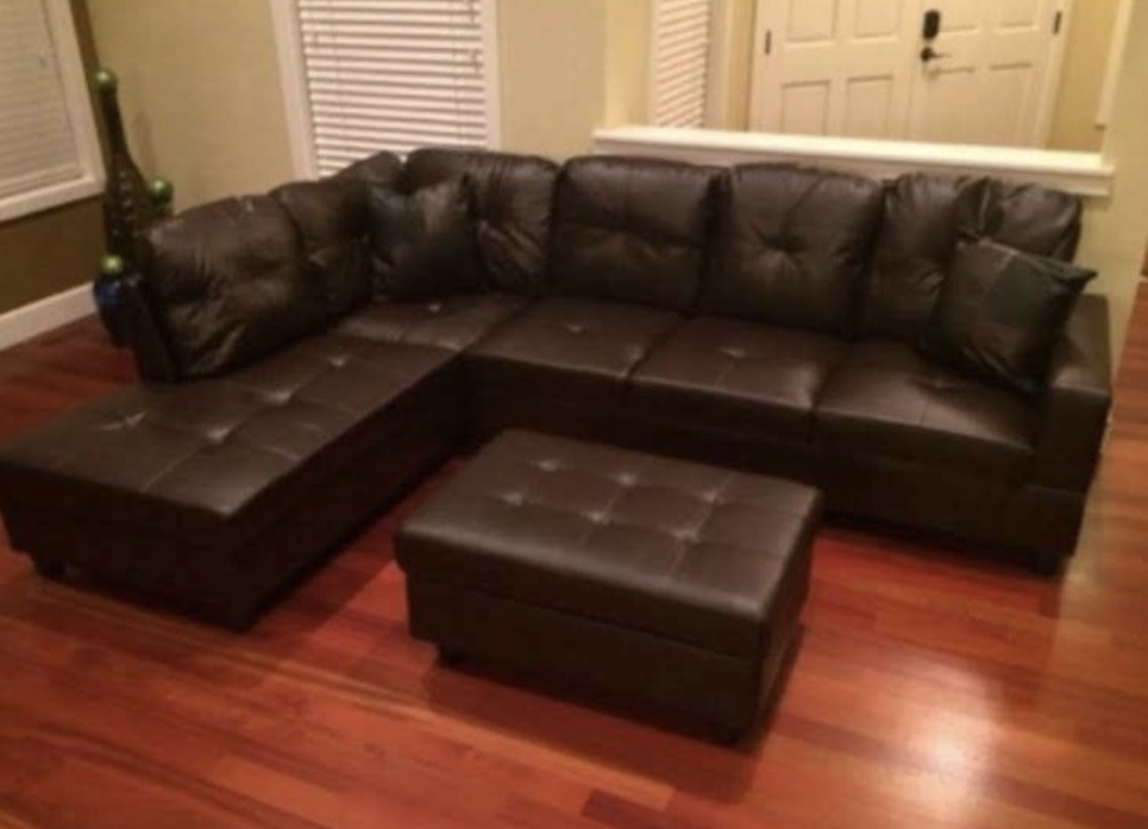 Brown Leather Sectional Couch And Ottoman