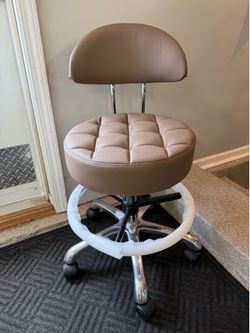 Brand New Brown/Chrome Height Adjustable Rolling Stool w/Foot Ring