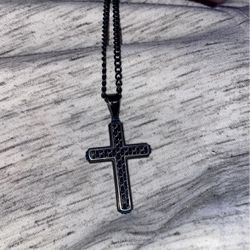 Men's Stainless Steel Two-Tone Carbon Fiber Inlay Cross Pendant