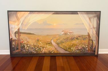 Framed countryside landscape canvas 39x20 inches NEW!