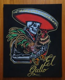 Fighting Rooster Painting Acrylic Original 16x20 Trad American Tattoo