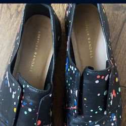 Size 8.5 Black With Color Splatter Leather Loafers By Loeffler Randall