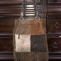 Large Iatian Suede Tote With Leather Straps (fringe)
