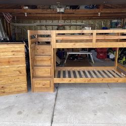 Bunk Bed With Mattress, Staircase & Dresser