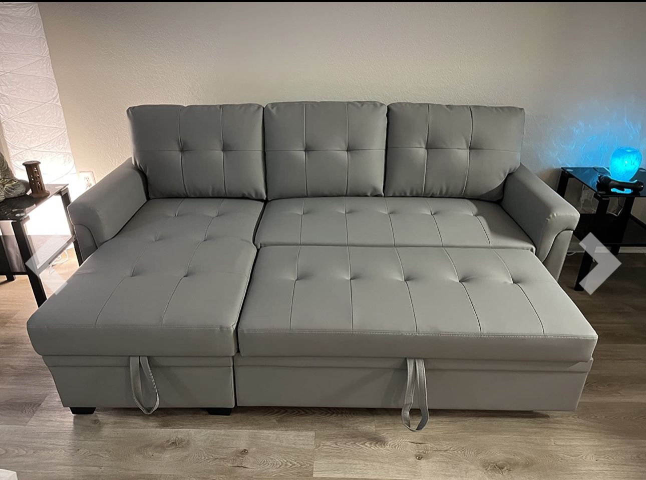 Grey Faux Leather Sofa Sleeper Sectional 