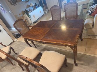 Carved Wood Dining Set w/ Cane Back Chairs