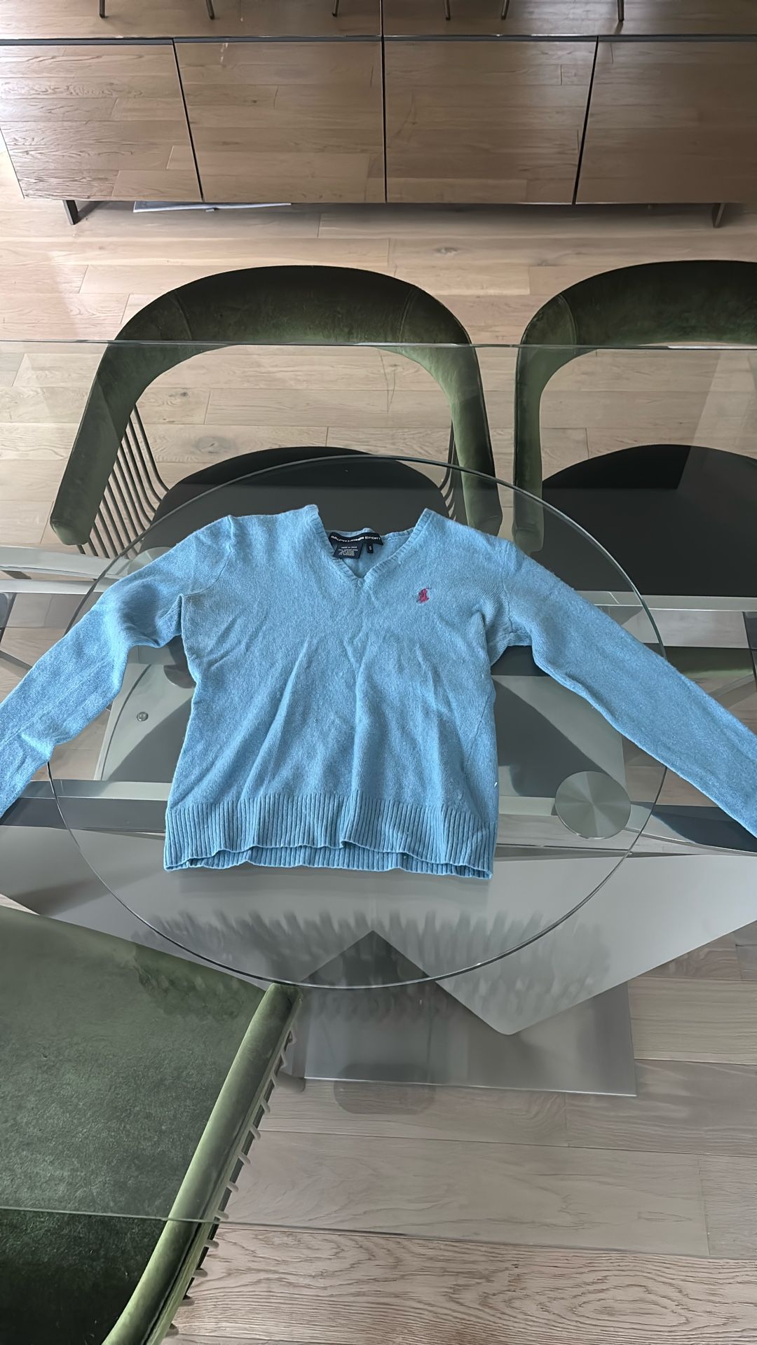 Girls Polo Ralph Lauren Light Blue V-Neck Sweater
