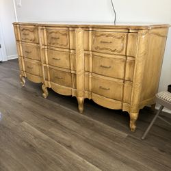 Vintage Bedroom Dresser & 2 Night Stands. Solid wood. Family paid over $2,000 many years ago.  Dresser 73.5”l X 23”d X 34”h Nights stands 26”w X 17.5”