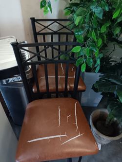 Bar Stool with torn leather seat - qty 2